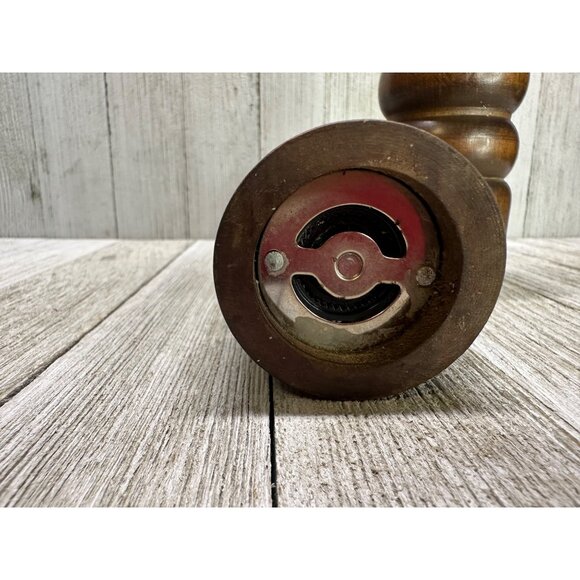 Vtg Dark Brown Wooden Salt & Pepper Shaker Mill Grinder Japan 10" Set of 2 MCM - Picture 5 of 10